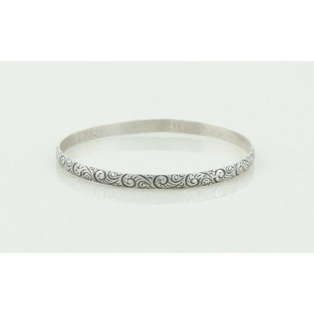 Sterling Silver Swirl Pattern Bangle Bracelet 7 3/4" inch - Picture 4 of 6